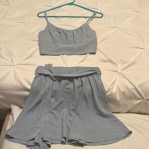 Elegant crop 2 Piece Blue Women's Skirt Set